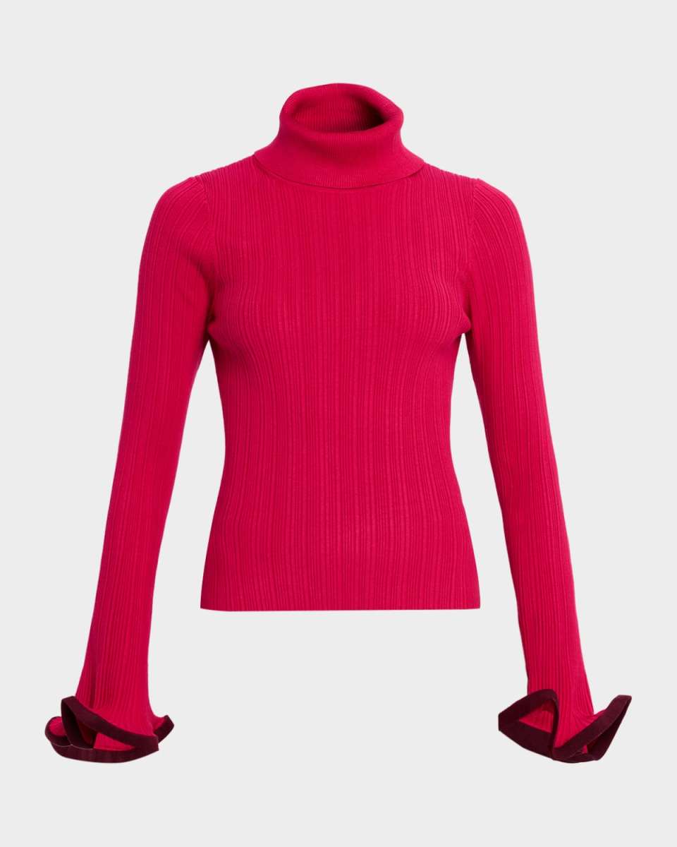 Lola Turtleneck Ruffle-Cuff Top